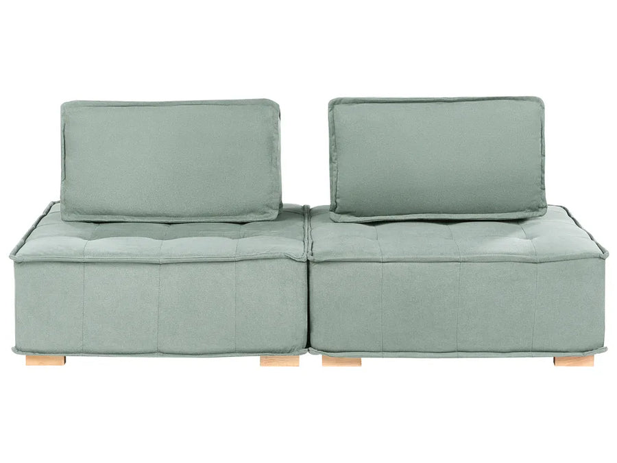 Light green modular 2 seater fabric sofa with wooden legs