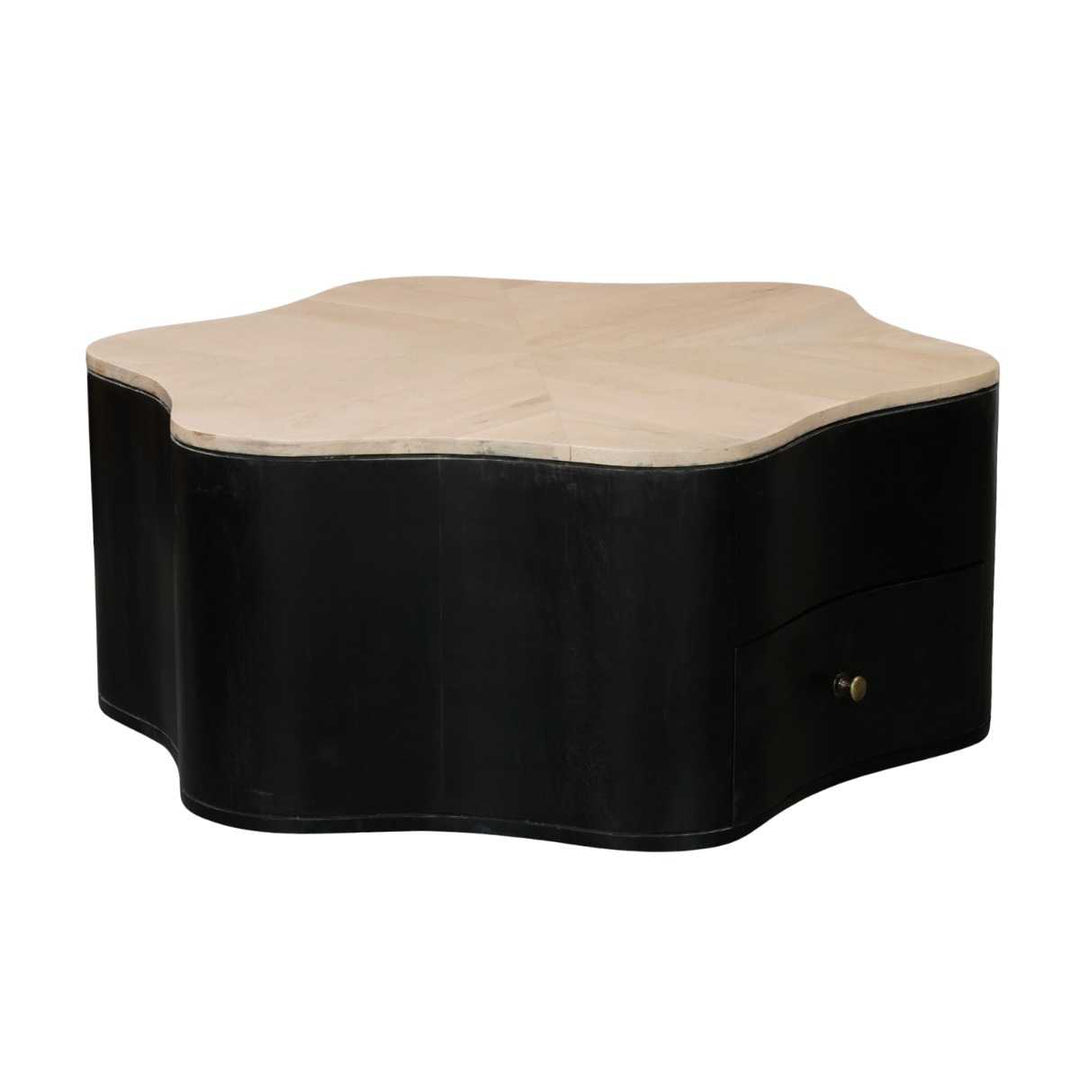 Black and beige wavy-patterned side table on a white background