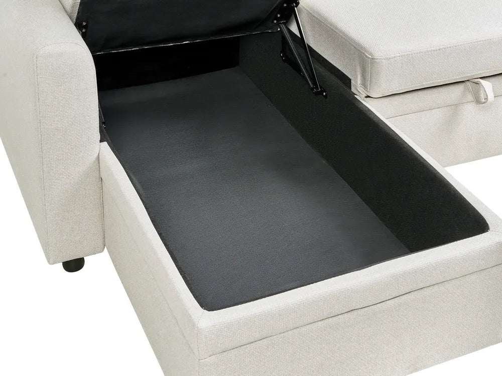 Corner Sofa Bed 3 Seater Faux Linen Light Beige Right Hand Azuri