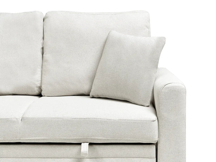 Corner Sofa Bed 3 Seater Faux Linen Light Beige Right Hand Azuri