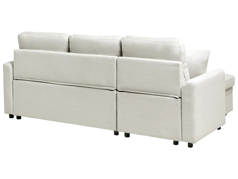 Corner Sofa Bed 3 Seater Faux Linen Light Beige Right Hand Azuri