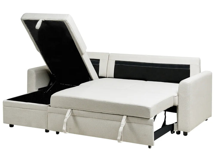 Corner Sofa Bed 3 Seater Faux Linen Light Beige Right Hand Azuri