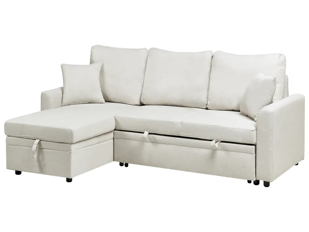 Corner Sofa Bed 3 Seater Faux Linen Light Beige Right Hand Azuri