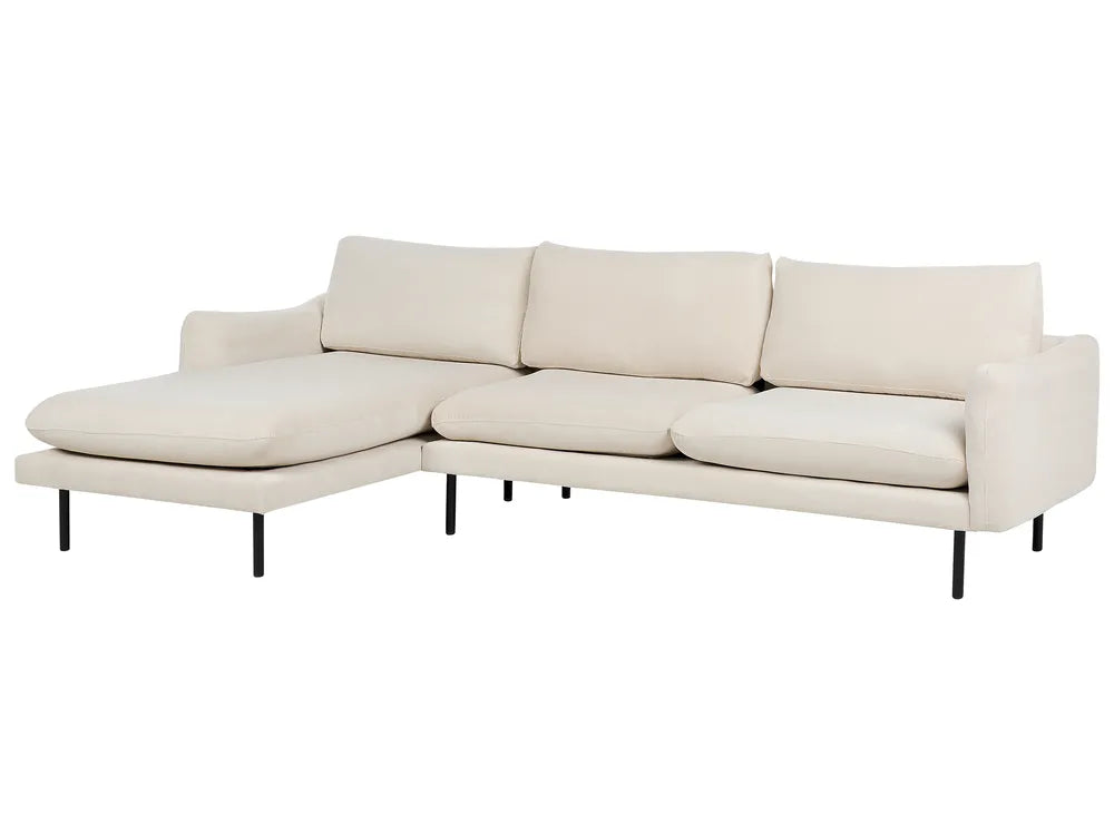 Corner Sofa 4 Seater Fabric Light Beige Right Hand Praylow