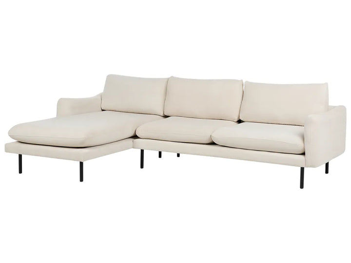 Corner Sofa 4 Seater Fabric Light Beige Right Hand Praylow