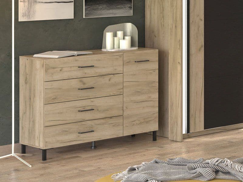 Compact oak effect sideboard with drawers and cabinet storage