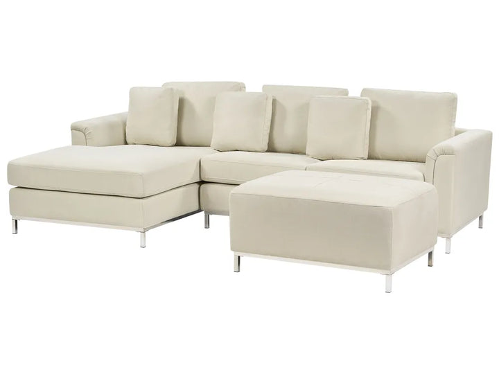 Corner Sofa 5 Seater Fabric Beige with Ottoman Right Hand Azuri