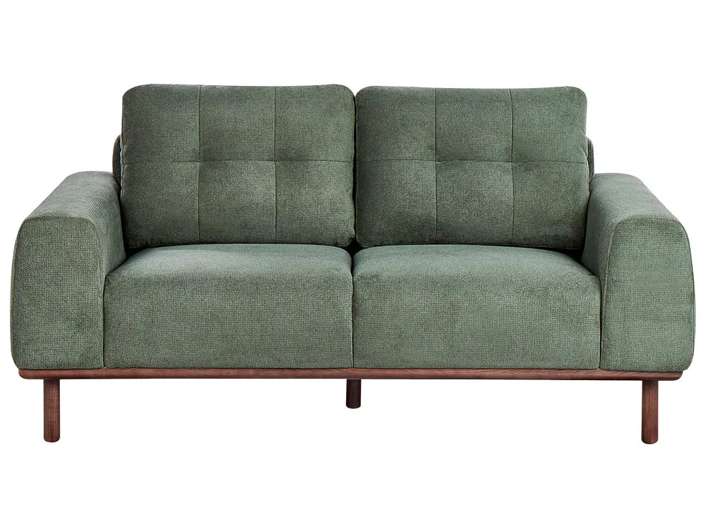 Green 2 seater fabric sofa Laurila with wooden legs
