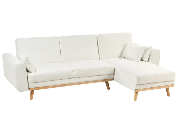 Corner Sofa Bed 3 Seater Fabric White Left Hand Glenland
