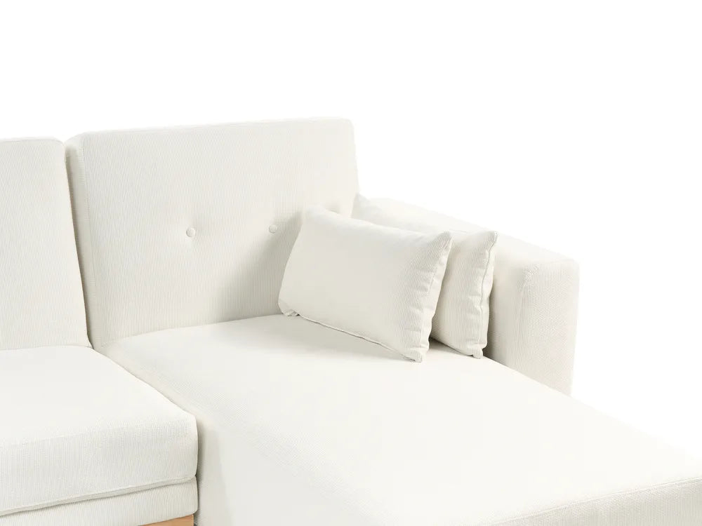 Corner Sofa Bed 3 Seater Fabric White Left Hand Glenland