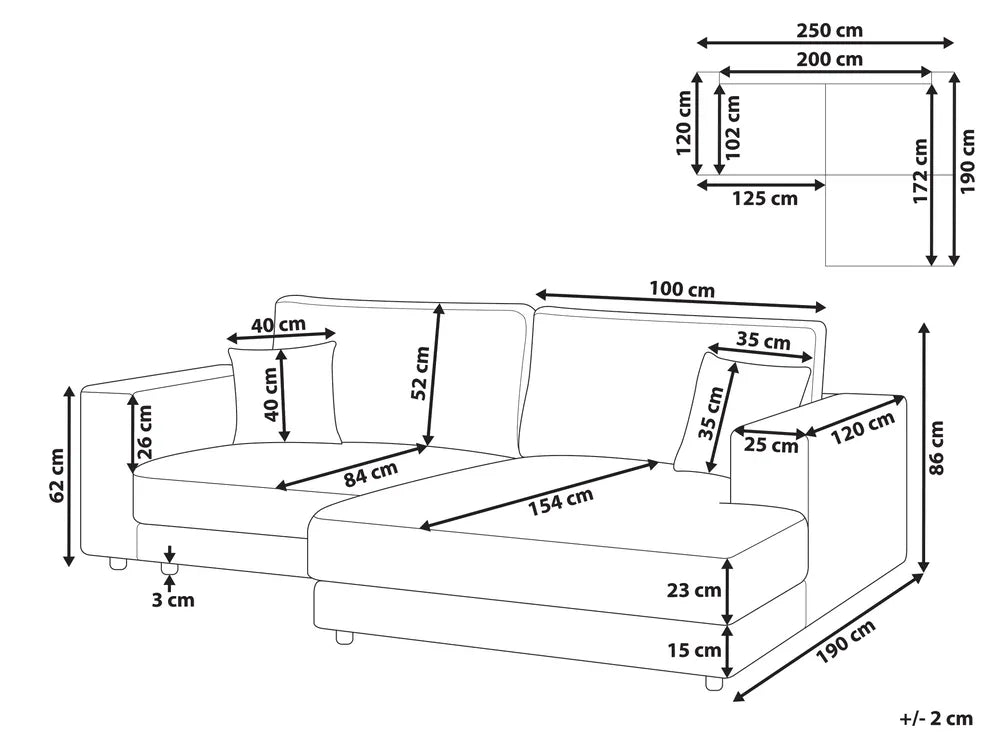 Corner Sofa 3 Seater Fabric Light Red Left Hand Vardie