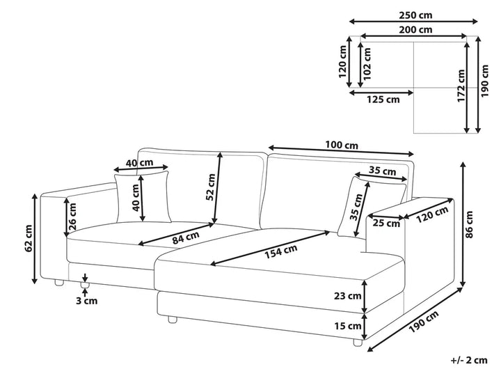 Corner Sofa 3 Seater Fabric Light Red Left Hand Vardie