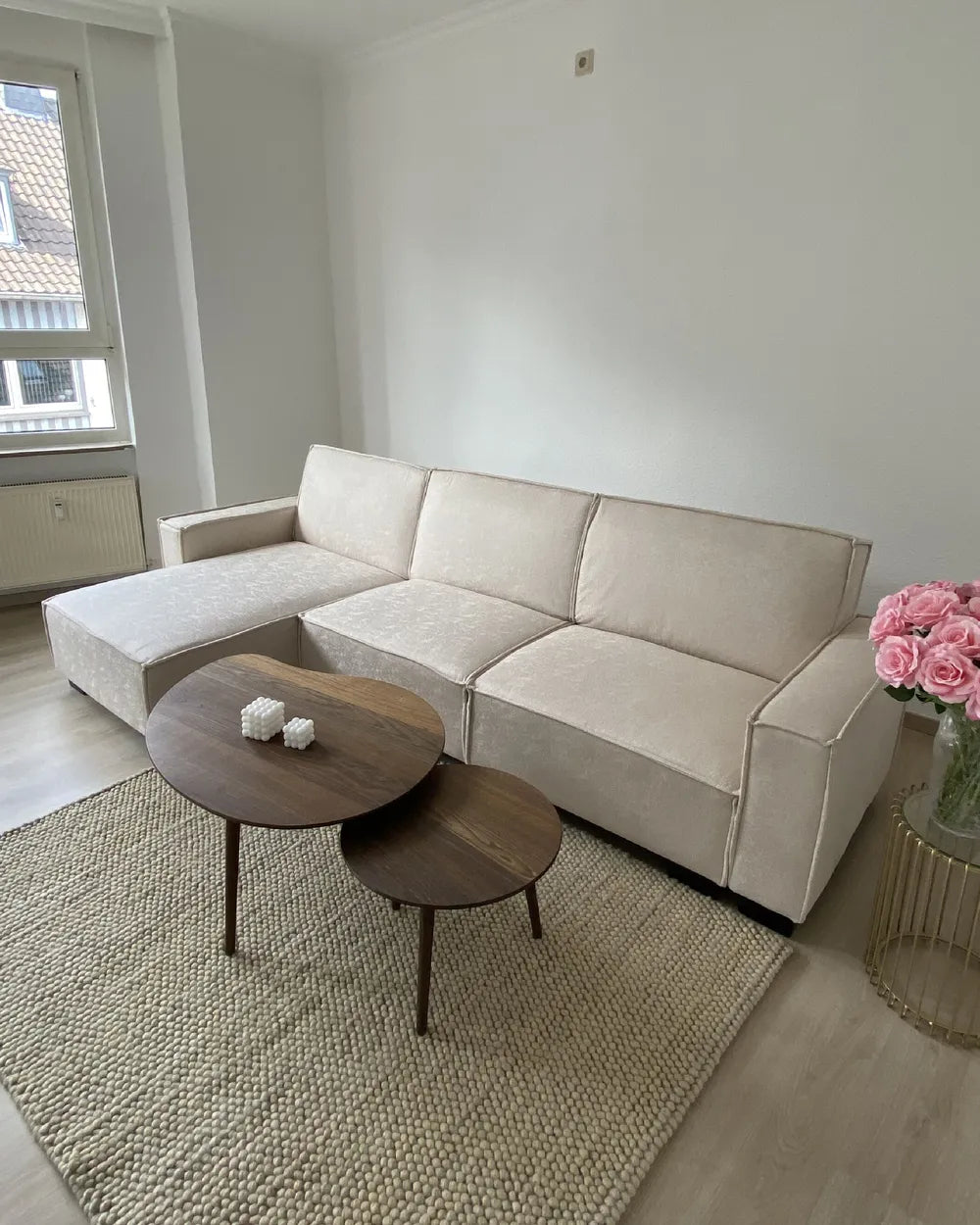 Corner Sofa Bed 3 Seater Fabric Beige Right Hand Loette