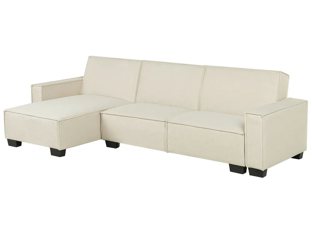 Corner Sofa Bed 3 Seater Fabric Beige Right Hand Loette