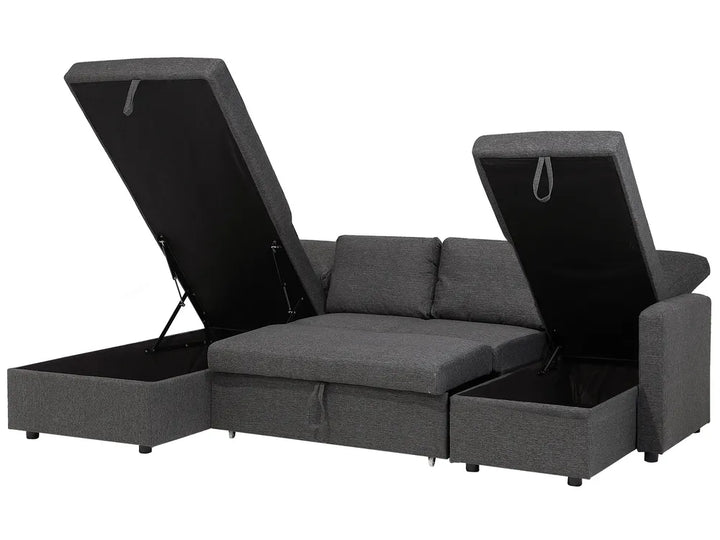 U-Shape Sofa Bed 5 Seater Fabric Dark Grey with Storage Kellems