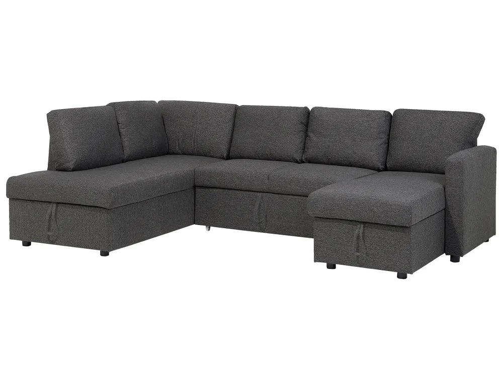 U-Shape Sofa Bed 5 Seater Fabric Dark Grey with Storage Kellems