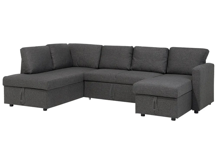U-Shape Sofa Bed 5 Seater Fabric Dark Grey with Storage Kellems