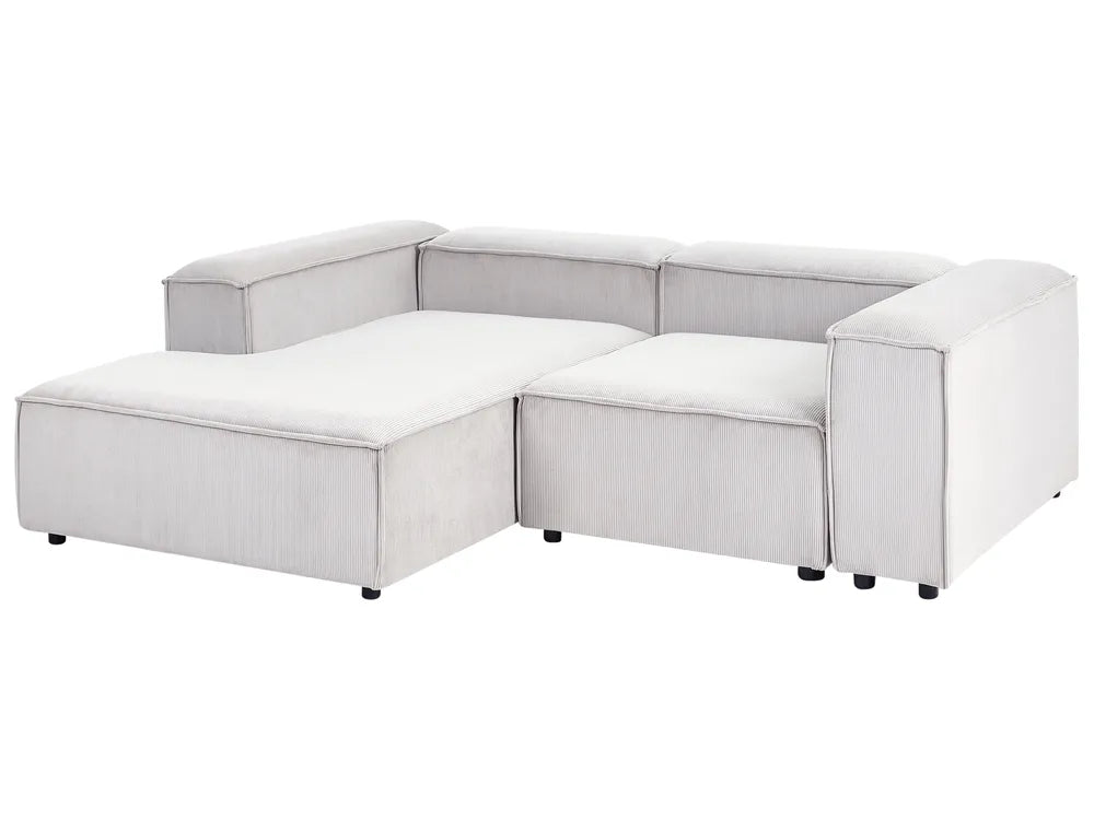 Modular Corner Sofa 3 Seater Corduroy Off-White with Ottoman Right Hand Oakham