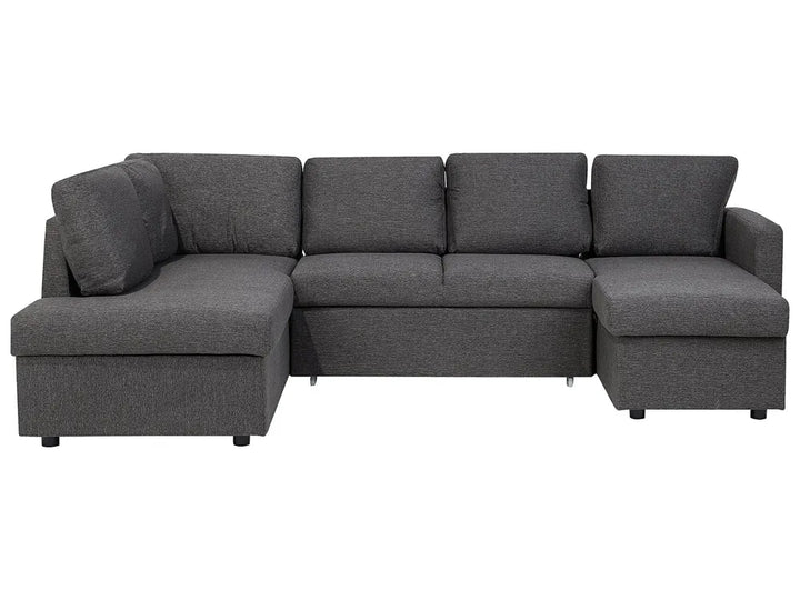 Dark grey fabric U-shape sofa bed 5 seater with storage