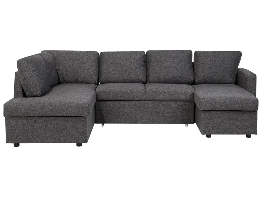 Dark grey fabric U-shape sofa bed 5 seater with storage