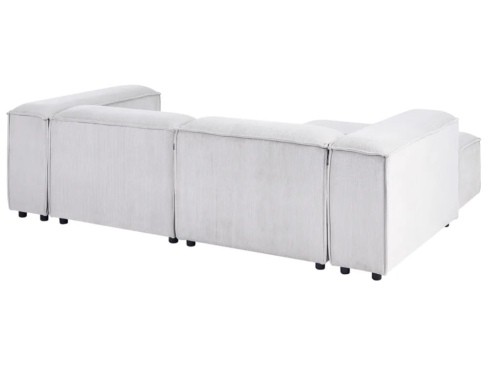 Modular Corner Sofa 3 Seater Corduroy Off-White with Ottoman Right Hand Oakham
