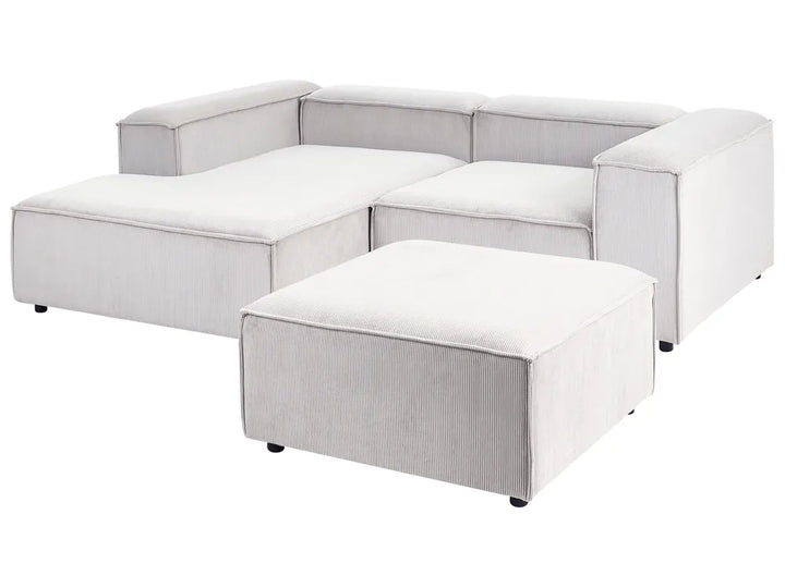 Modular Corner Sofa 3 Seater Corduroy Off-White with Ottoman Right Hand Oakham