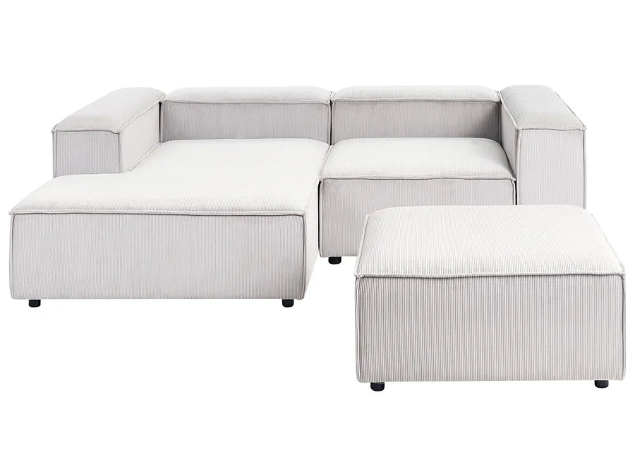Off-white corduroy modular corner sofa 3 seater right hand with ottoman