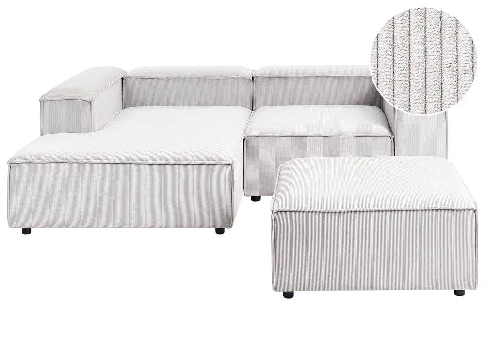 Modular Corner Sofa 3 Seater Corduroy Off-White with Ottoman Right Hand Oakham