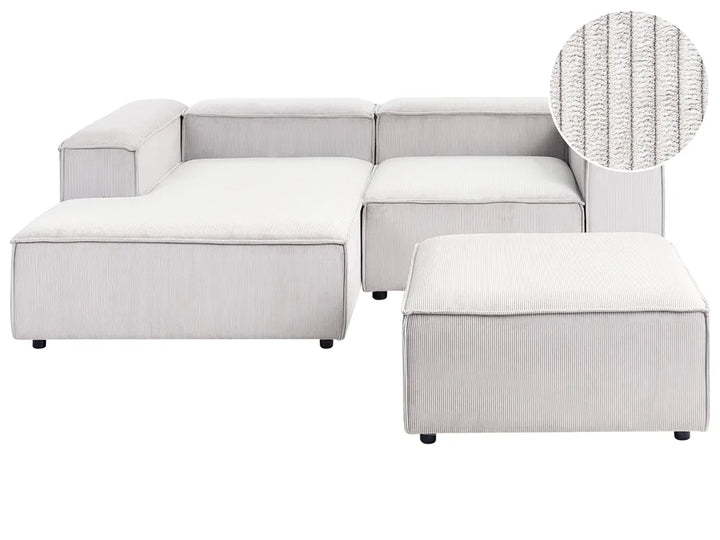 Modular Corner Sofa 3 Seater Corduroy Off-White with Ottoman Right Hand Oakham
