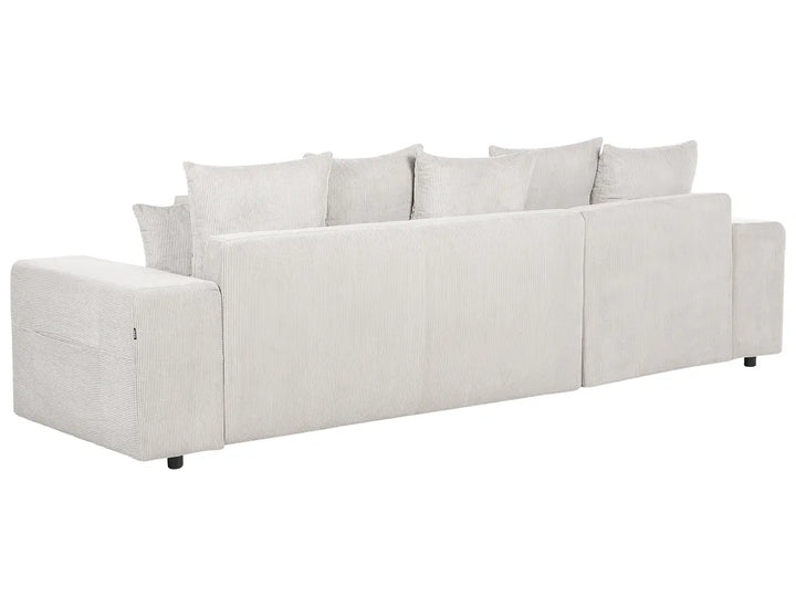 Corner Sofa Bed 3 Seater Corduroy Light Beige with Storage Right Hand Deantrei