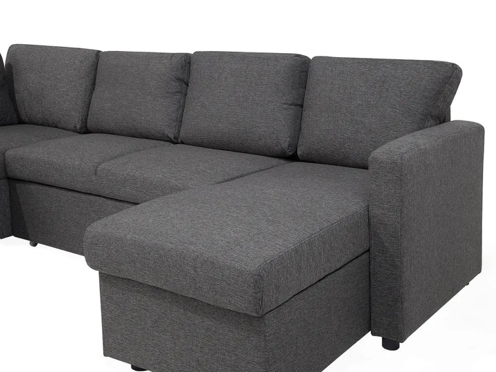 U-Shape Sofa Bed 5 Seater Fabric Dark Grey with Storage Kellems