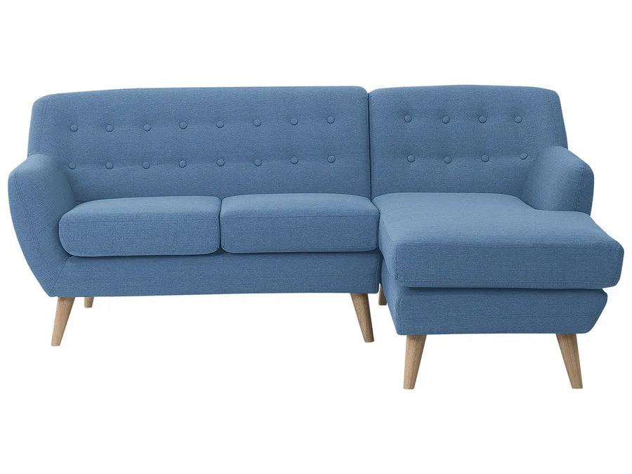 Blue fabric corner sofa left hand mid-century design