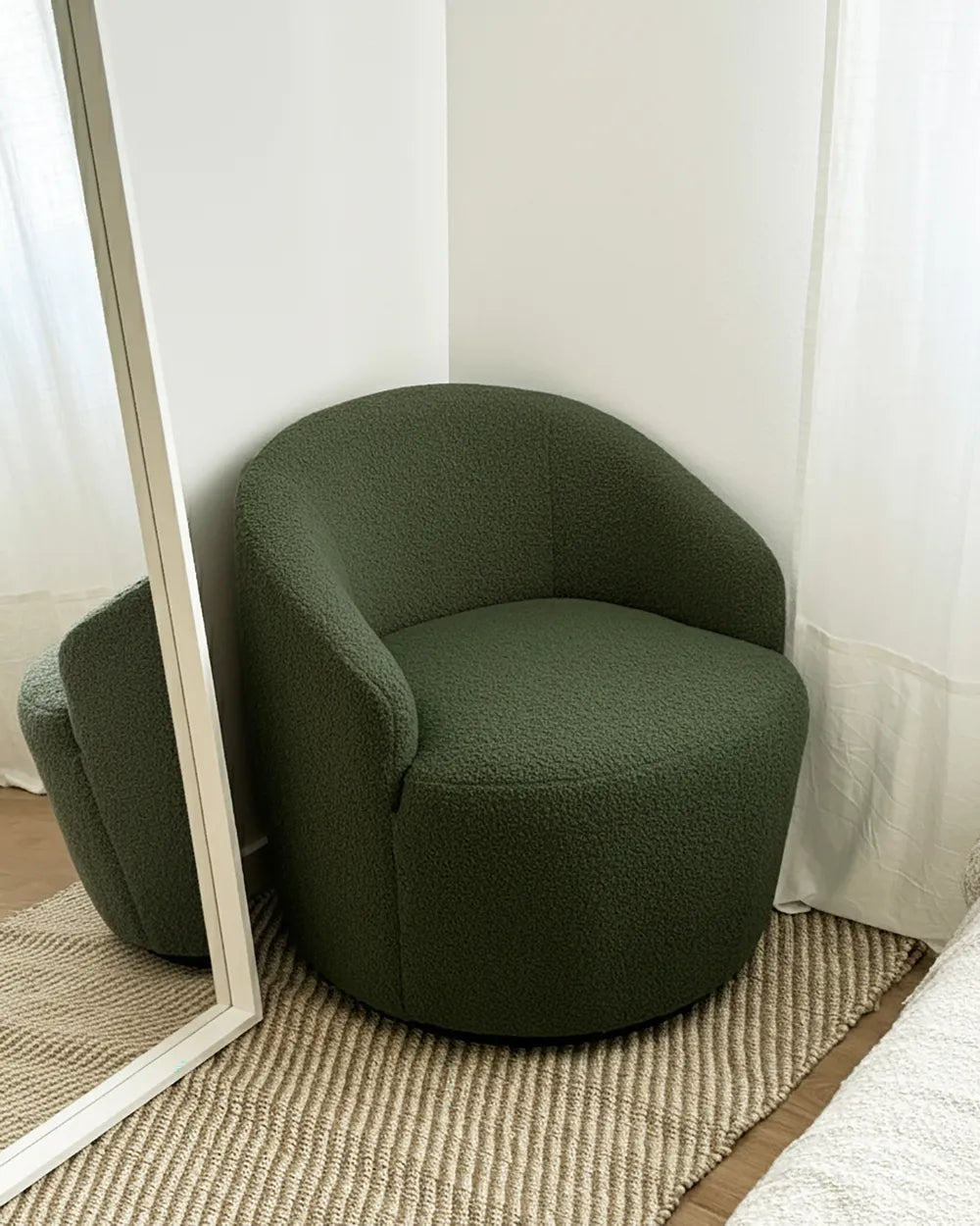 Swivel Armchair Boucle Dark Green Halcott