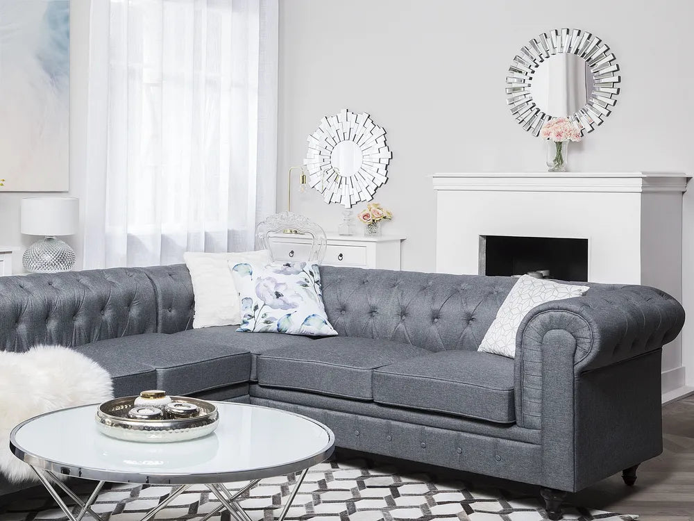 Corner Sofa 6 Seater Fabric Grey Left Hand Besnard