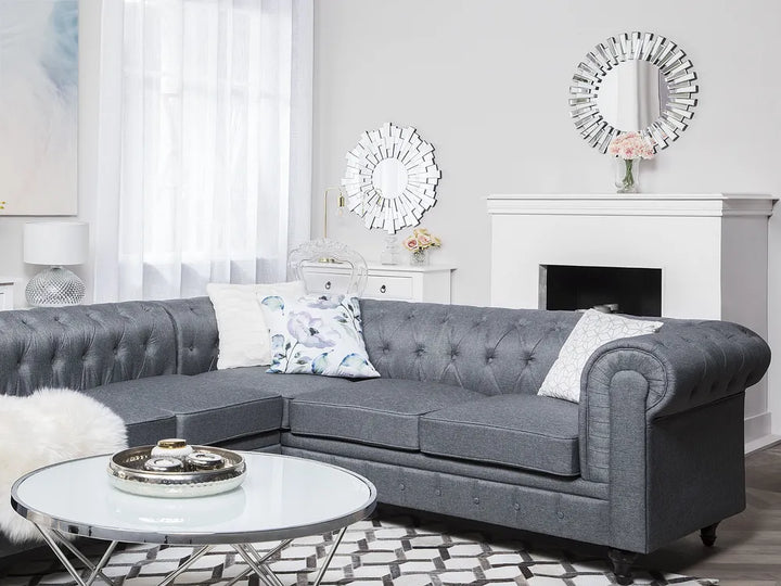 Corner Sofa 6 Seater Fabric Grey Left Hand Besnard