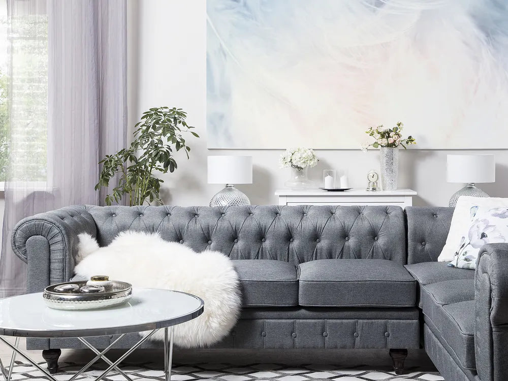 Corner Sofa 6 Seater Fabric Grey Left Hand Besnard