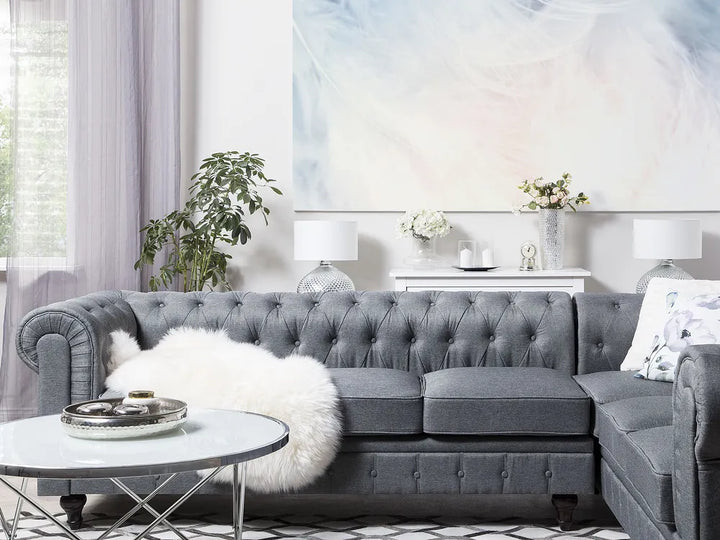 Corner Sofa 6 Seater Fabric Grey Left Hand Besnard
