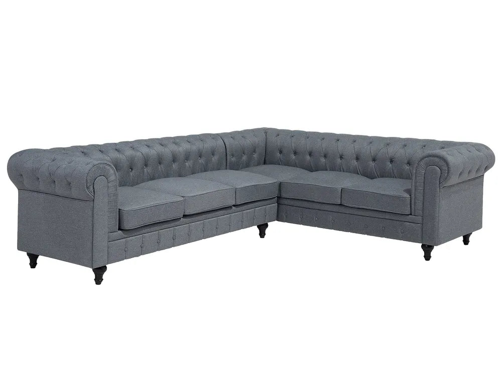 Grey fabric Chesterfield corner sofa 6 seater left hand