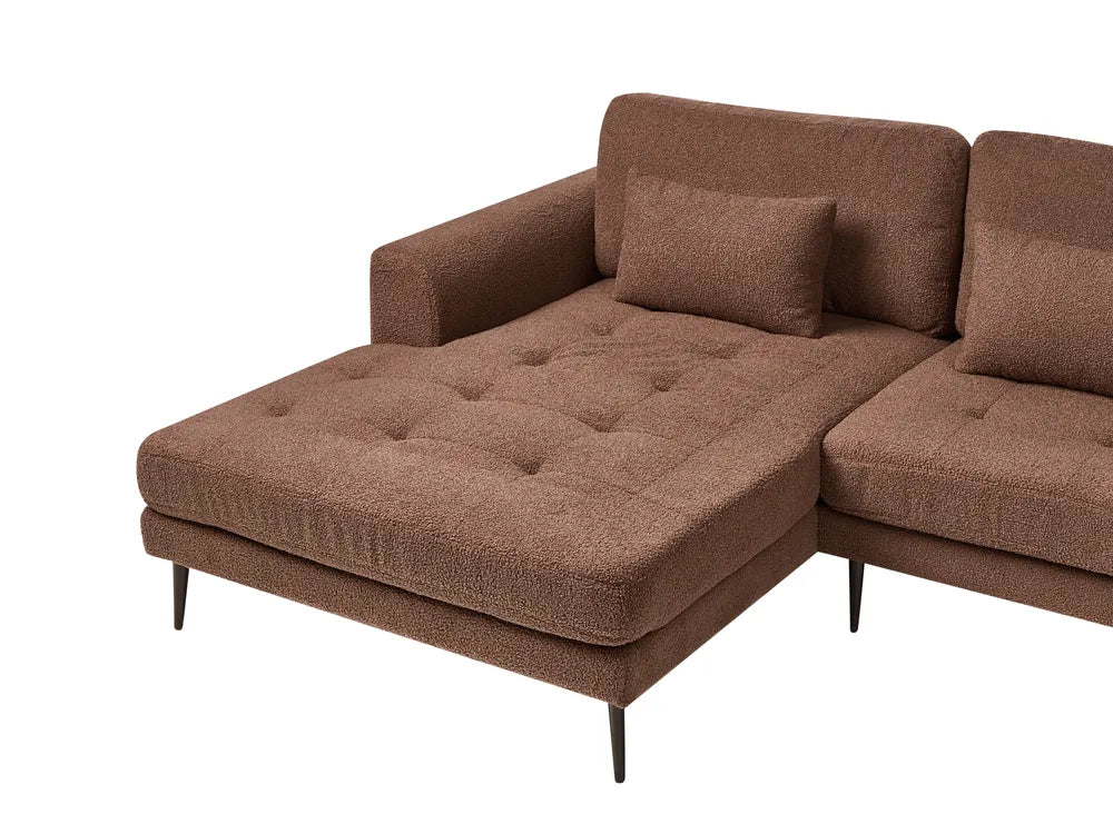 Corner Sofa 3 Seater Boucle Brown Right Hand Weller