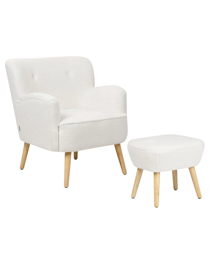 Armchair with Footstool Boucle White Tybias