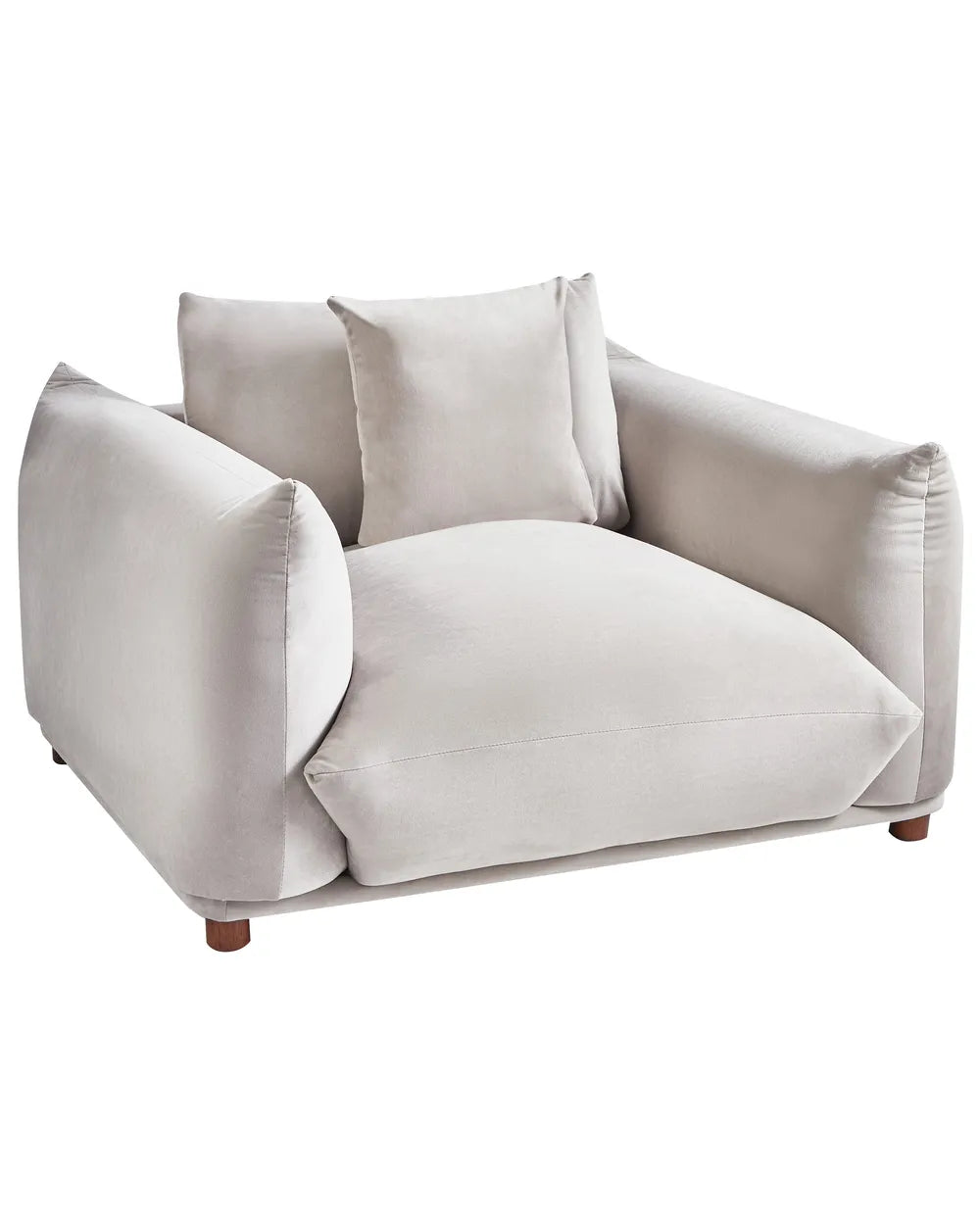 Beige armchair with cushions on a white background