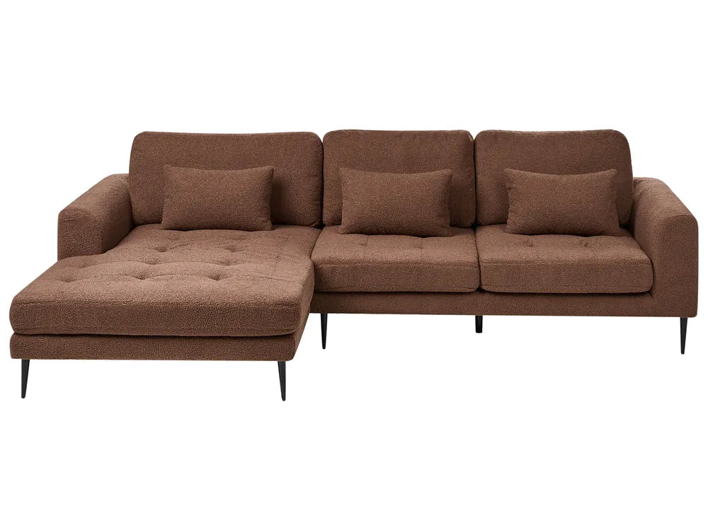Right-hand 3-seater corner sofa in brown bouclé