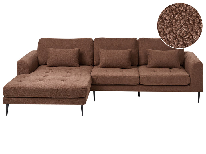 Brown bouclé corner sofa, right-hand layout