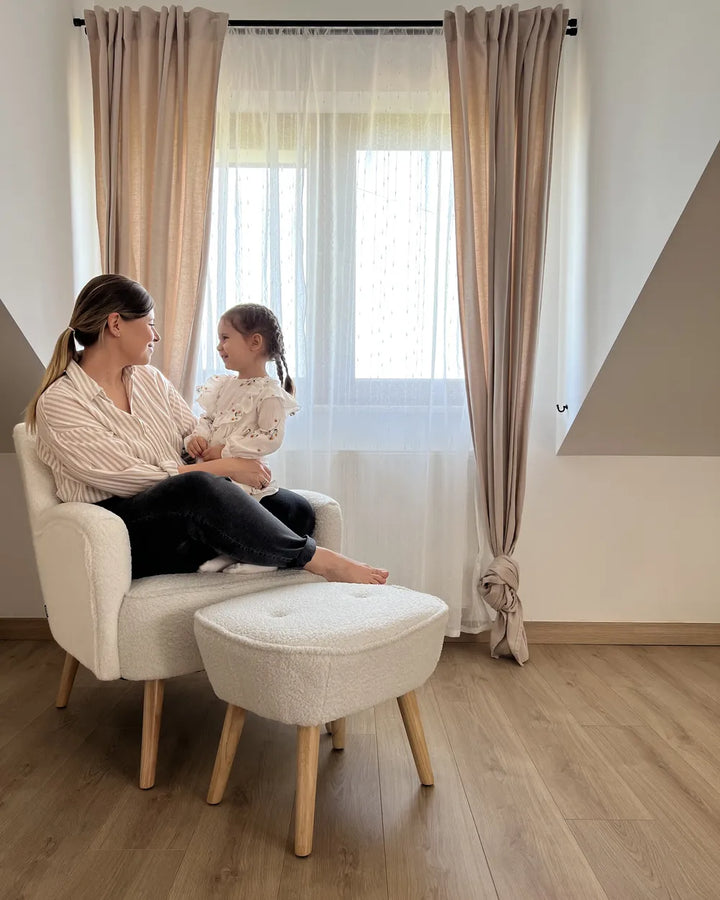 Armchair with Footstool Boucle White Tybias