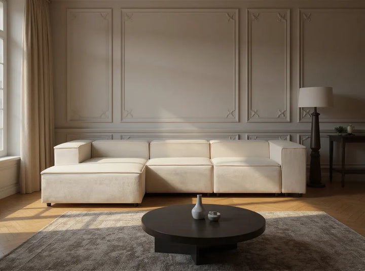 Modular Corner Sofa 4 Seater Fabric Beige Right Hand Oakham