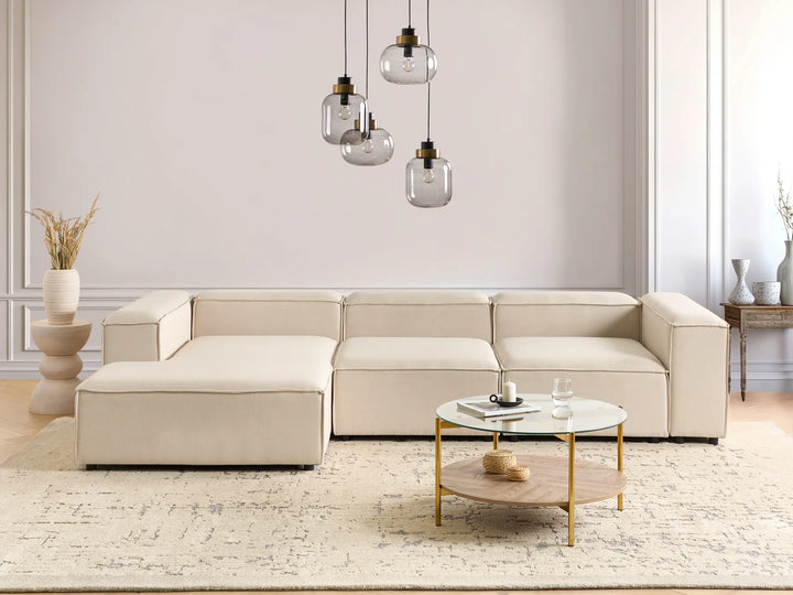 Right-hand 4-seater modular corner sofa in beige fabric