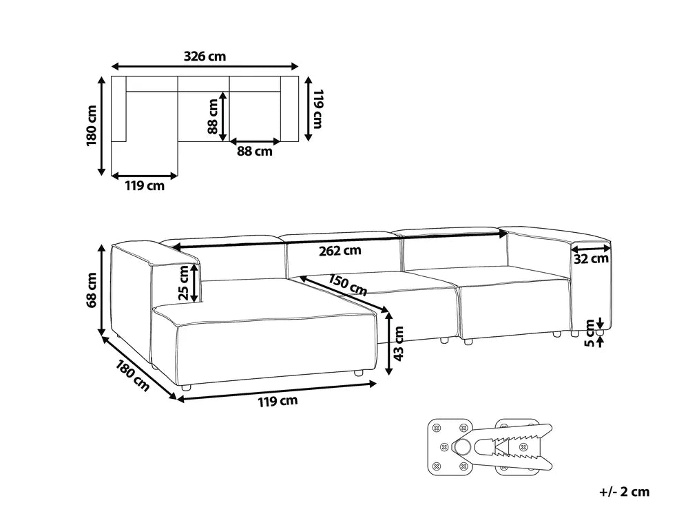 Modular Corner Sofa 4 Seater Fabric Beige Right Hand Oakham