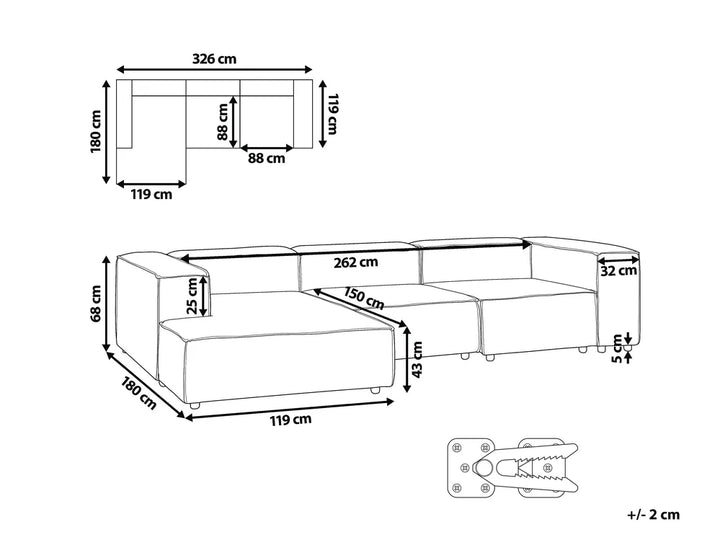 Modular Corner Sofa 4 Seater Fabric Beige Right Hand Oakham