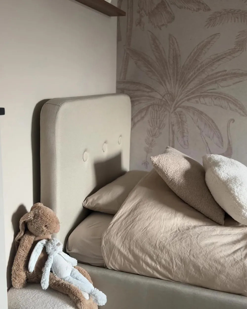 Bed Faux Linen 90 x 200 cm (EU Single) Light Beige Edita