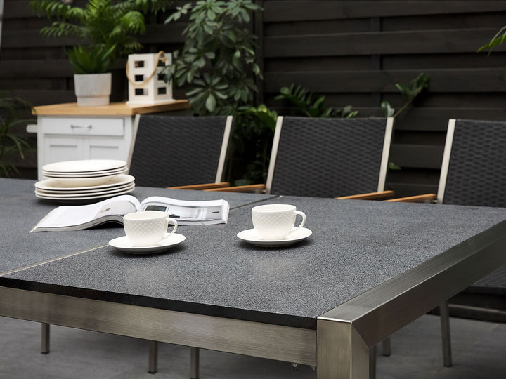 Grosseto Garden Dining Table 220 cm 100 cm Flamed Granite Graphite Grey